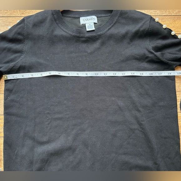 Carmen Marc Valvo Pearl Button Sleeve Rayon Sweater size M | Crewneck - Picture 5 of 10